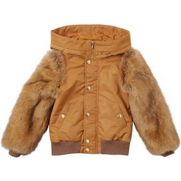 Chloe Girls' Faux Fur-Sleeve Bomber Jacket Little Girls Coat - Picture 2 of 6